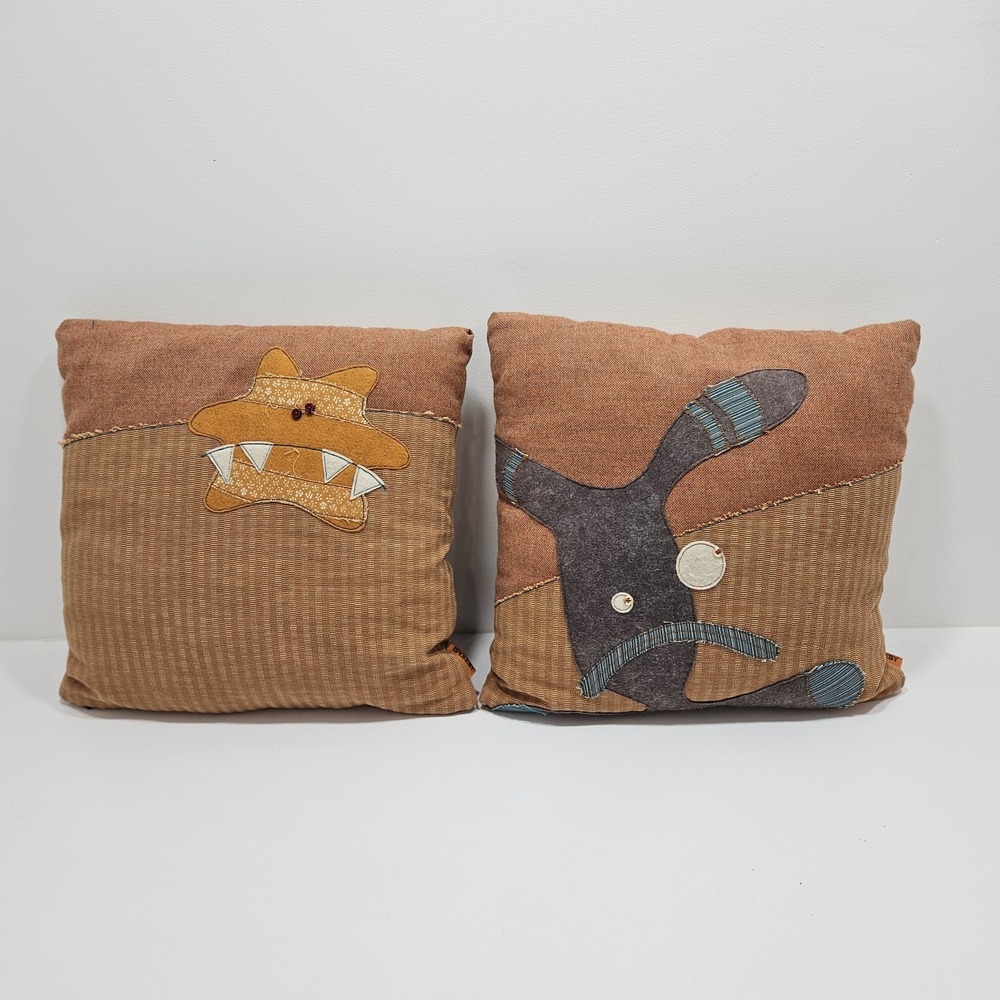 Pair Of Brokesy Artist Abtract Sad Monster Throw Pillows Approx 17" By 16"
